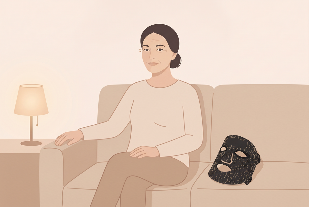 Illustration: Abend auf dem Sofa mit der DermiGlow Maske